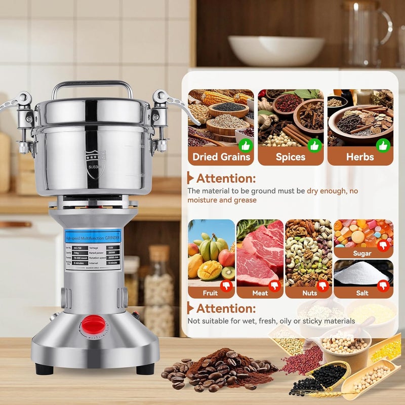 YaoFaFa Grain Mill Grinder - High-Speed 750g 304 Stainless Steel Professional Grain Mill & Spice Grinder for Kitchen and Coffee Shop - Grinds Grains, Corn, Coffee, and Dry Spices with Easy Operation - Image 5